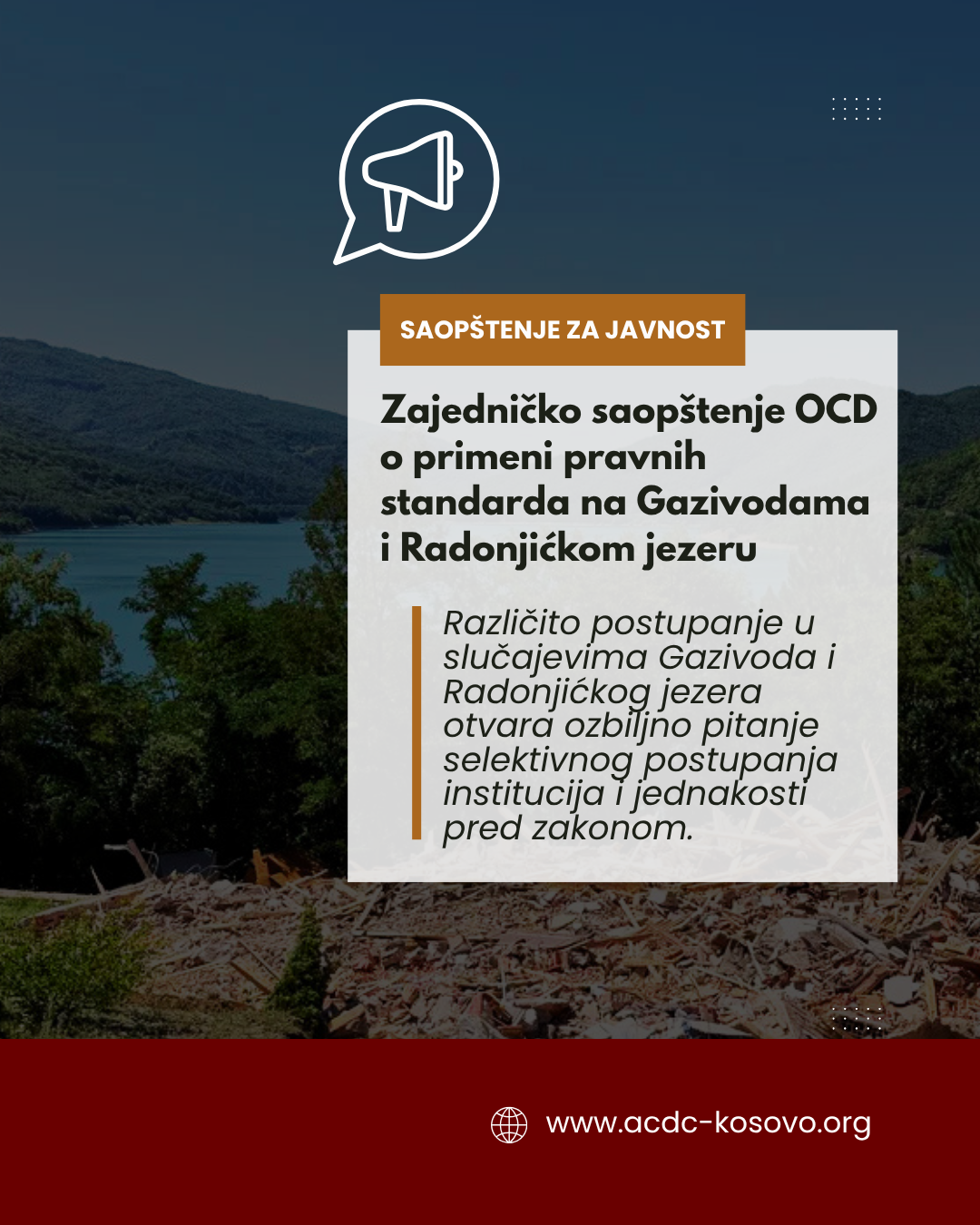 saopstenje-organizacija-civilnog-drustva-povodom-razlicitog-postupanja-pri-uklanjanju-objekata-na-gazivodama-i-radonjickom-jezeru