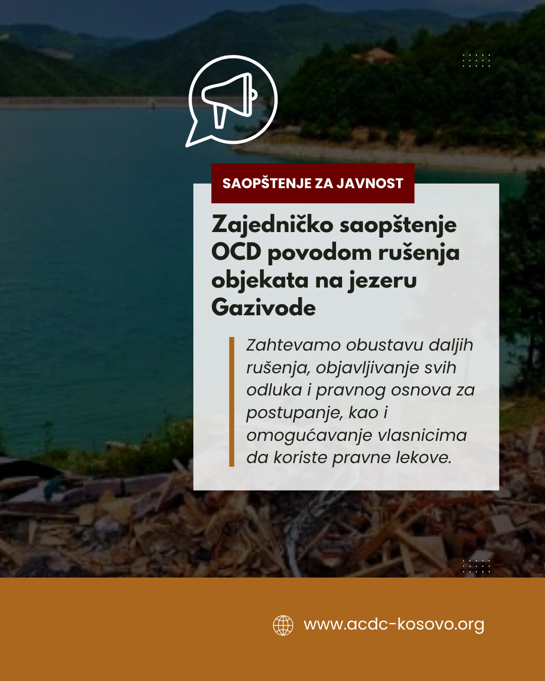 saopstenje-organizacija-civilnog-drustva-povodom-rusenja-objekata-na-jezeru-gazivode